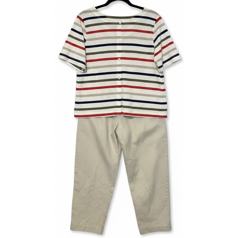 Season Ticket Striped Button Front Top & Khaki Pants Set, Women's Large, Vintage